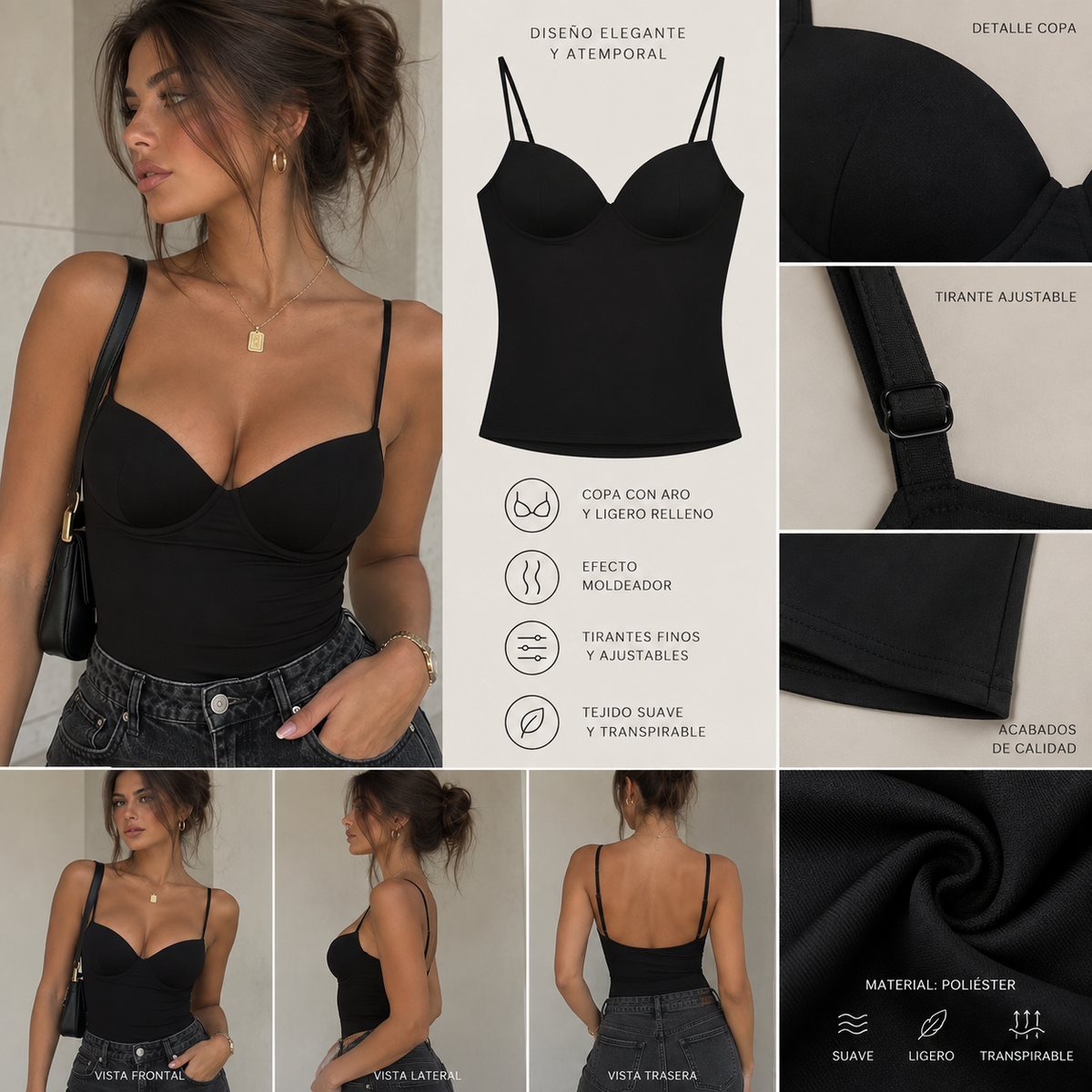 Top Corsé Marrón | Camisola Ajustada con Espalda Descubierta
