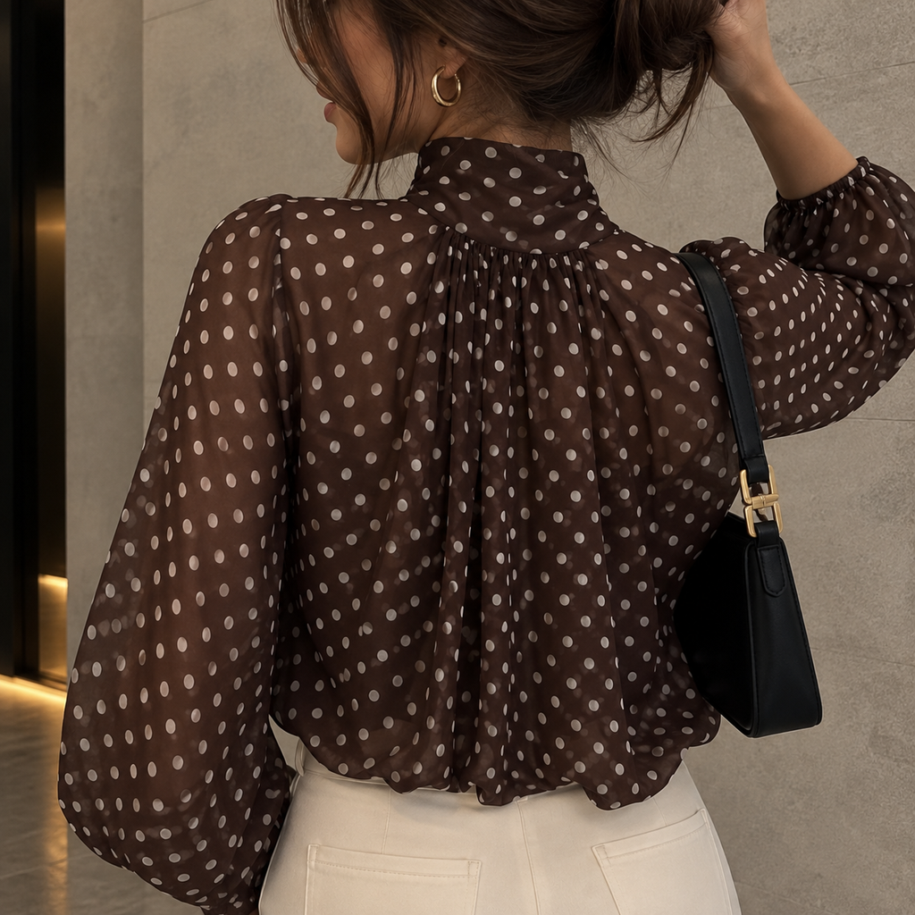 Sandra | Blusa Chiffon Lunares Chocolate · Lazo Romántico
