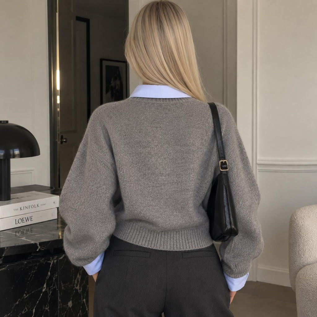 Jersey Martina | Bicolor Gris con Cuello Abatible