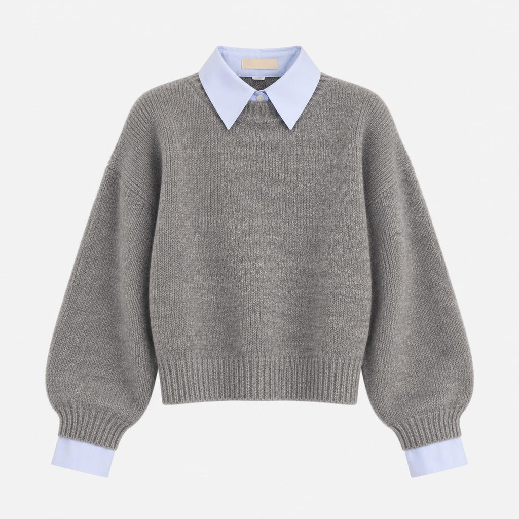 Jersey Martina | Bicolor Gris con Cuello Abatible