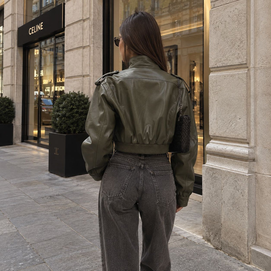 Chaqueta Alejandra | Bomber Polipiel Militar Verde Kaki
