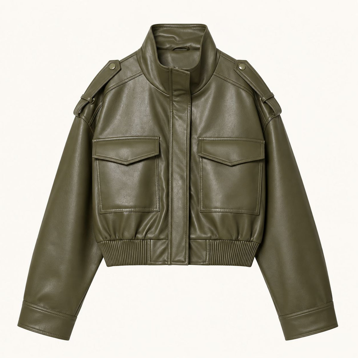 Chaqueta Alejandra | Bomber Polipiel Militar Verde Kaki