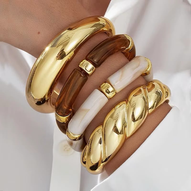 Set de 4 Brazaletes Sofía Dorado y Resina Vintage para Mujer