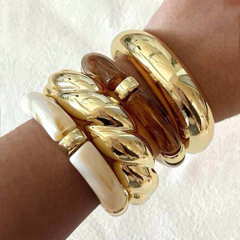 Set de 4 Brazaletes Sofía Dorado y Resina Vintage para Mujer