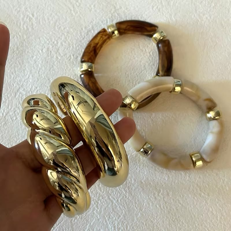 Set de 4 Brazaletes Sofía Dorado y Resina Vintage para Mujer